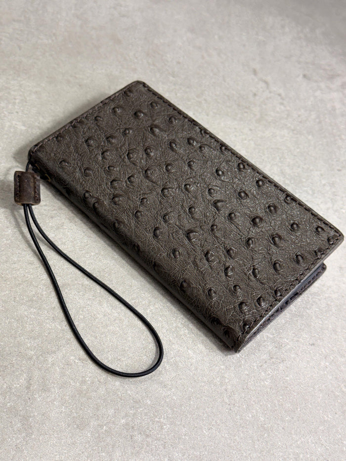 Handmade Leather Wallet Case for Galaxy Z Fold 2/3/4/5/6/7 -  Ostrich Art Design