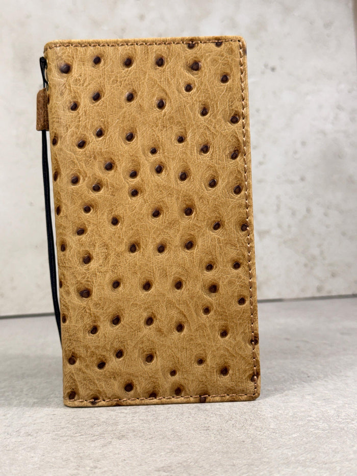 Handmade Leather Wallet Case for Galaxy Z Fold 2/3/4/5/6/7 -  Ostrich Art Design