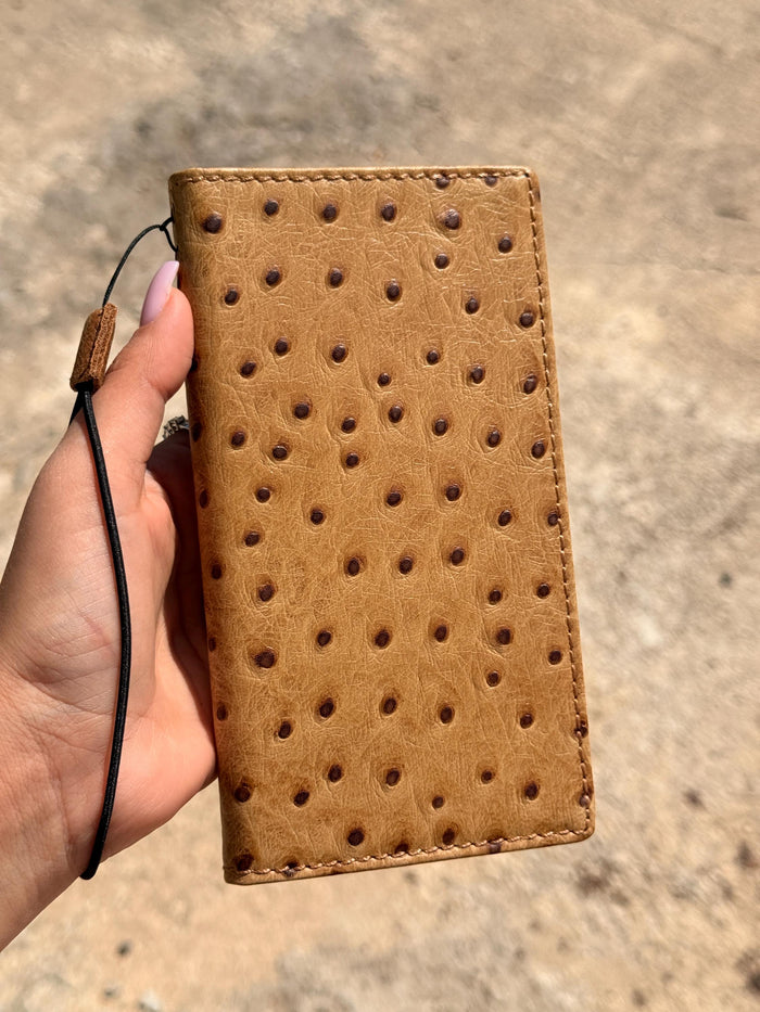 Handmade Leather Wallet Case for Galaxy Z Fold 2/3/4/5/6/7 -  Ostrich Art Design