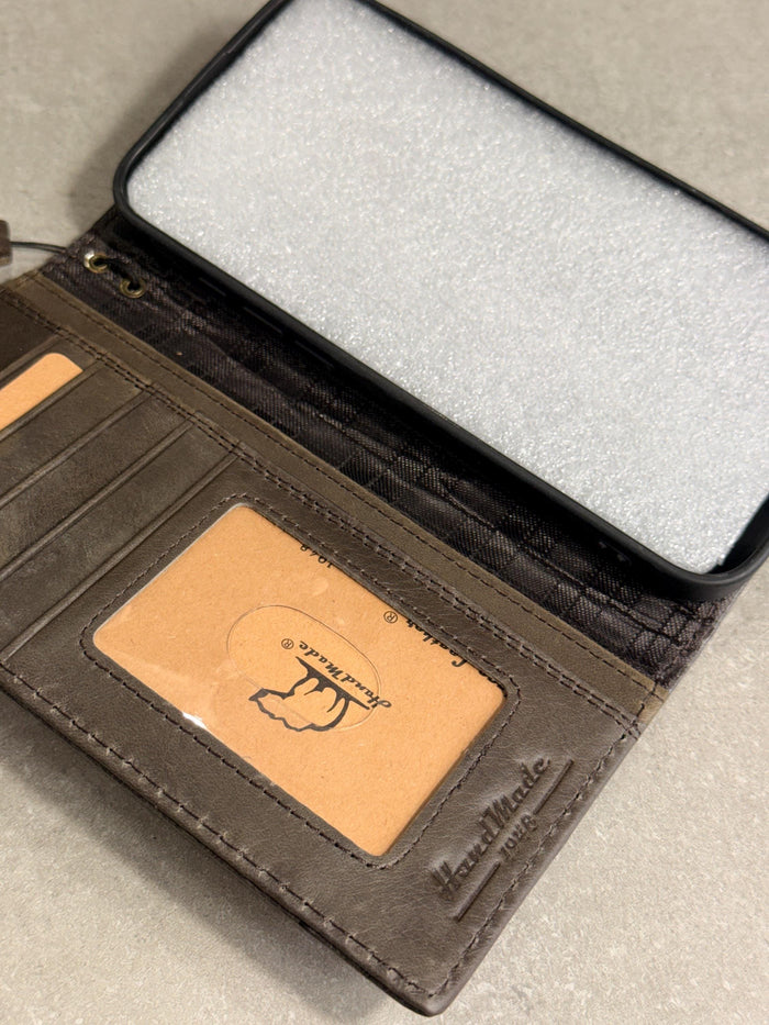 Handmade Leather Wallet Case for Galaxy Z Fold 2/3/4/5/6/7 -  Ostrich Art Design