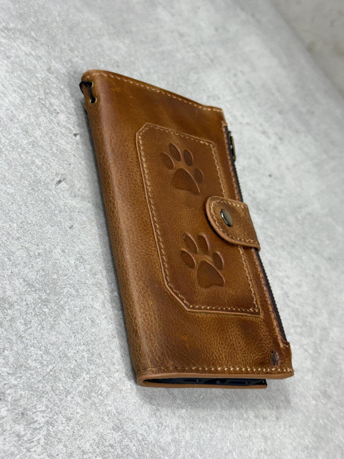 Handmade Leather Wallet Case for Galaxy Z Fold 2/3/4/5/6/7 - Zip Design