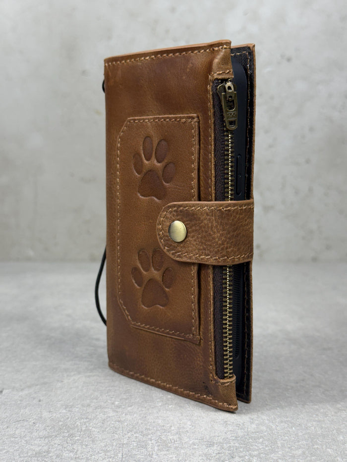 Handmade Leather Wallet Case for Galaxy Z Fold 2/3/4/5/6/7 - Zip Design