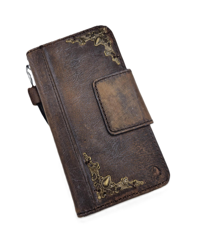 Handmade Leather Wallet Case for Galaxy Z Fold: Art Book Cover