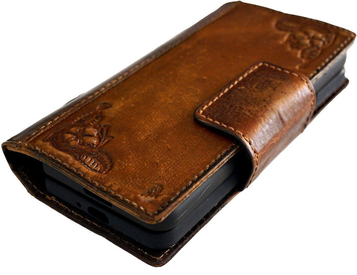 Handmade Leather Wallet Case for Galaxy Z Fold: Art Design Cover