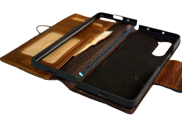 Handmade Leather Wallet Case for Galaxy Z Fold: Art Design Cover