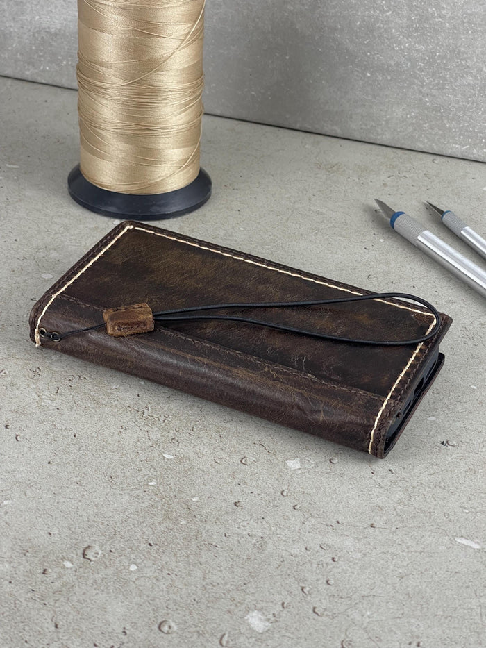 Handmade Leather Wallet Case for Galaxy Z Fold: Book Style Cover