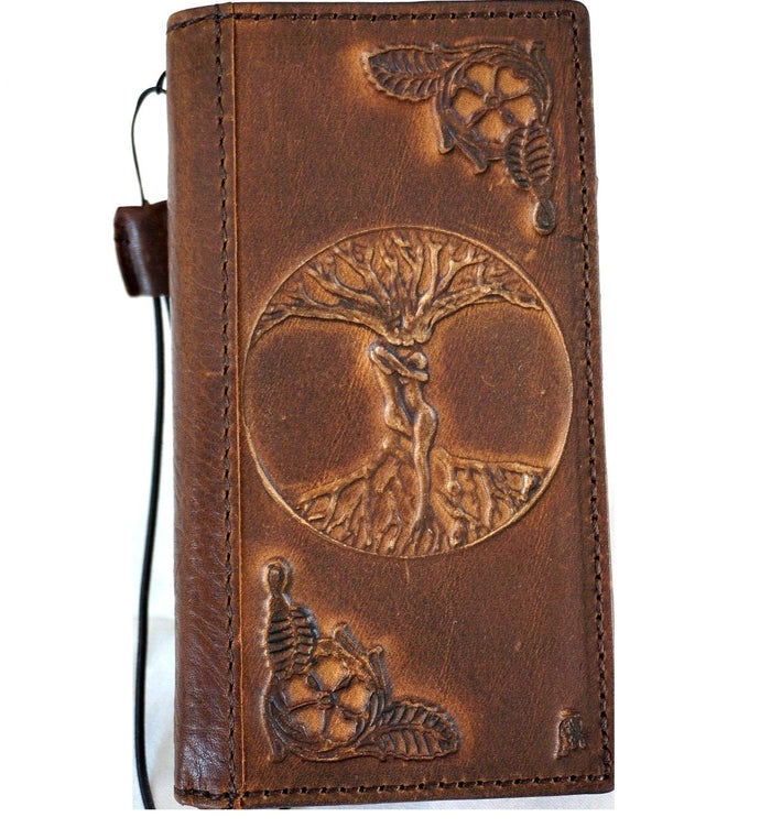 Handmade Leather Wallet Case for Galaxy Z Fold: Tree of Love Design