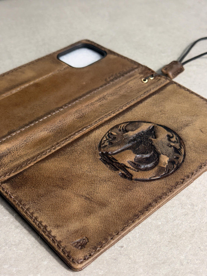 Handmade Leather Wallet Case for Galaxy Z Fold: Tree of Love Design