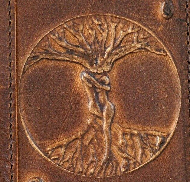 Handmade Leather Wallet Case for Galaxy Z Fold: Tree of Love Design