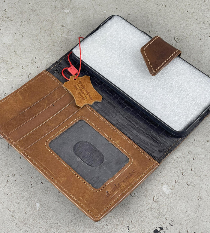 Handmade Leather Wallet Case for Google Pixel Fold: Art Book Cover