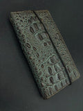 Handmade Leather Wallet Case for Google Pixel Fold: Green Crocodile Design