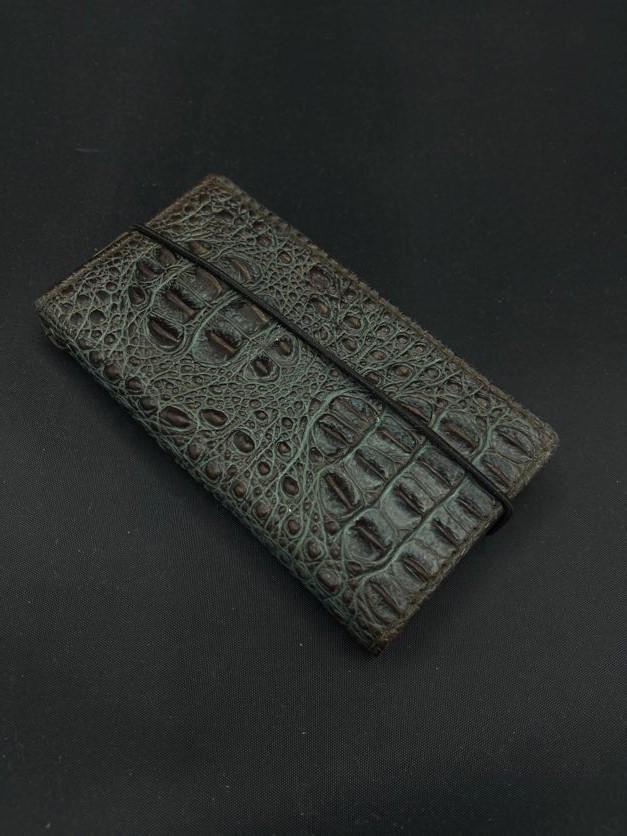 Handmade Leather Wallet Case for Google Pixel Fold: Green Crocodile Design