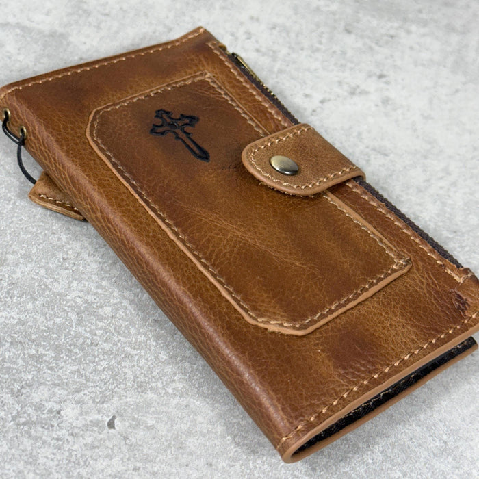 Handmade Leather Wallet Case for Google Pixel: Retro Card Holder with Zipper