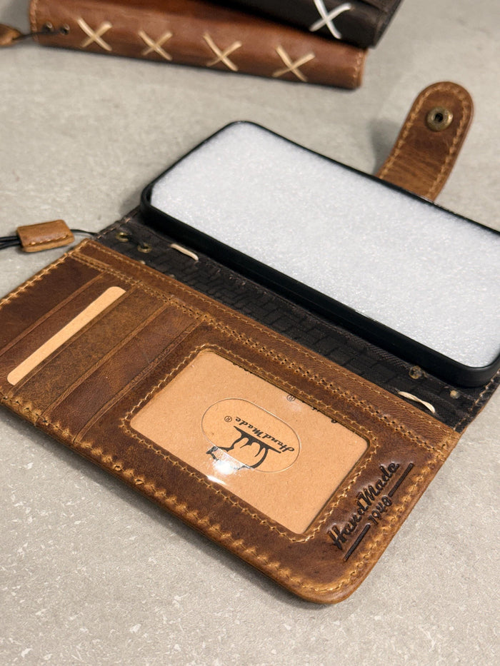 Handmade Leather Wallet Case for Google Pixel: Retro Card Holder with Zipper
