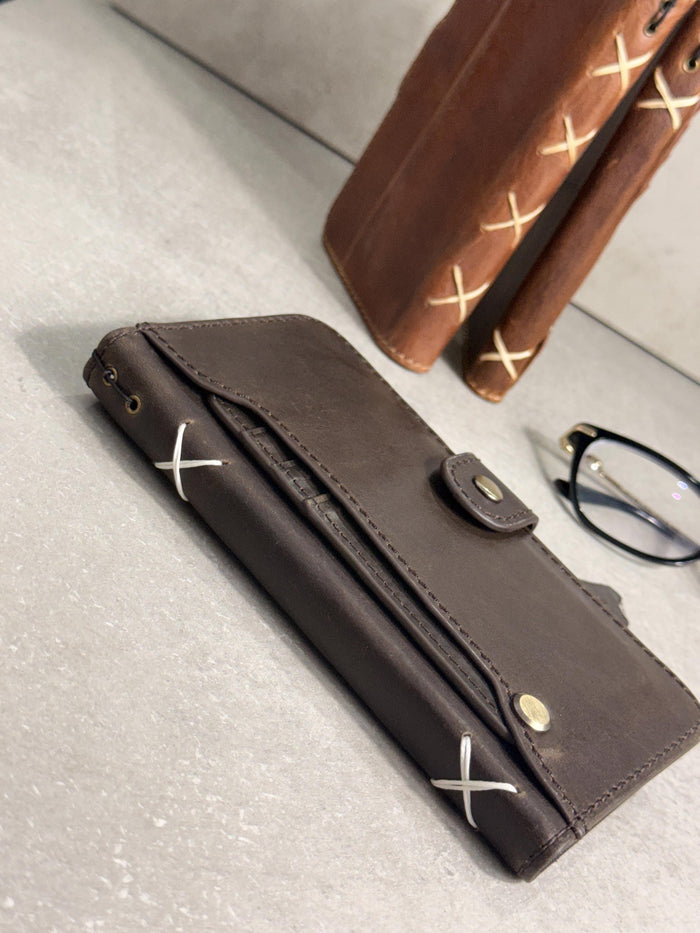 Handmade Leather Wallet Case for Google Pixel: Retro Card Holder with Zipper