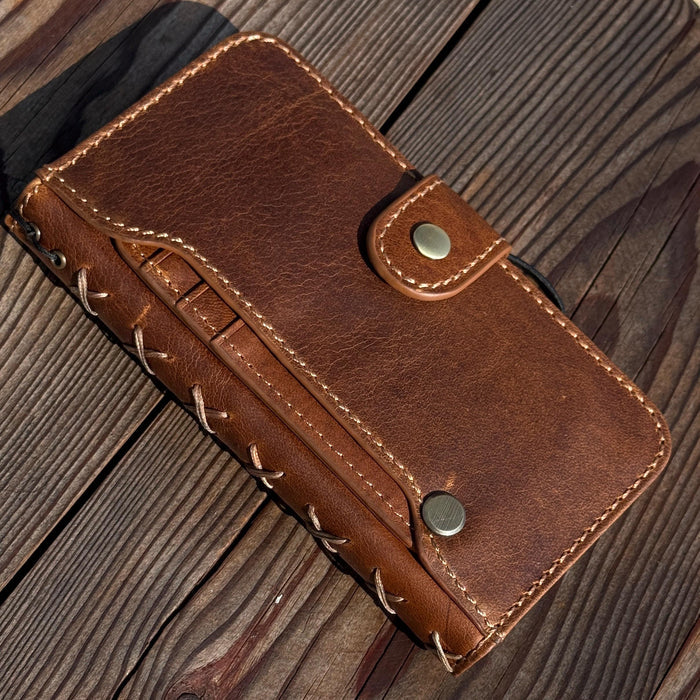 Handmade Leather Wallet Case for Google Pixel: Retro Card Holder with Zipper