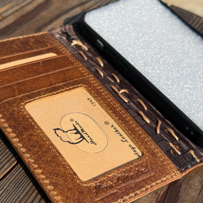 Handmade Leather Wallet Case for Google Pixel: Retro Card Holder with Zipper