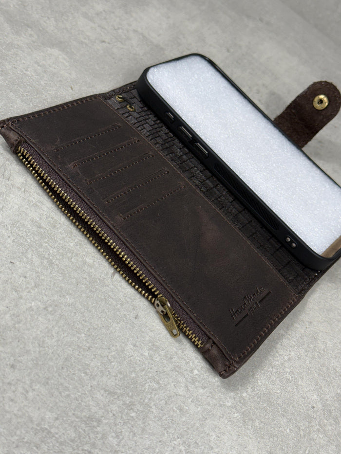 Handmade Leather Wallet Case for Google Pixel: Retro Card Holder with Zipper
