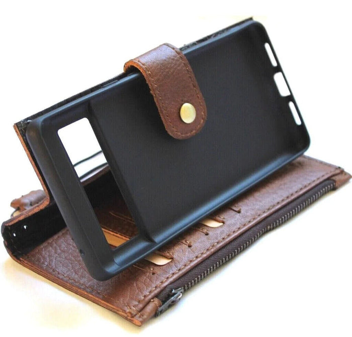 Handmade Leather Wallet Case for Google Pixel: Retro Zip Closure