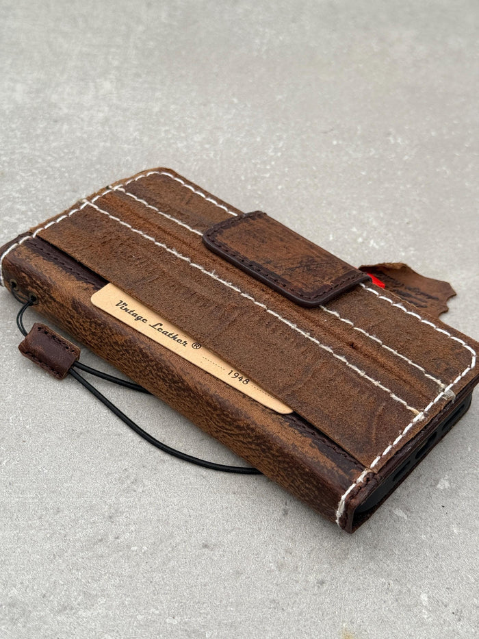 Handmade Leather Wallet Case for Google Pixel: Vintage Card Slots