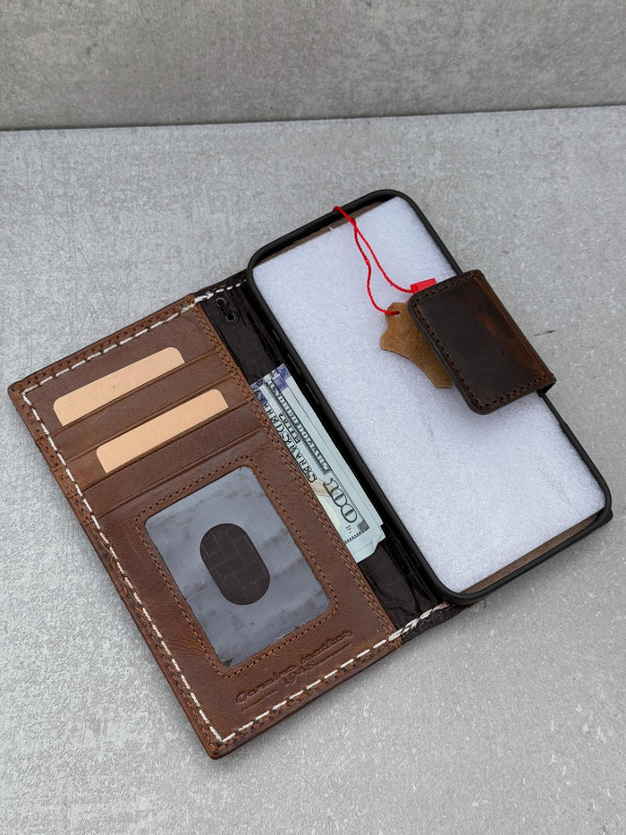 Handmade Leather Wallet Case for Google Pixel: Vintage Card Slots