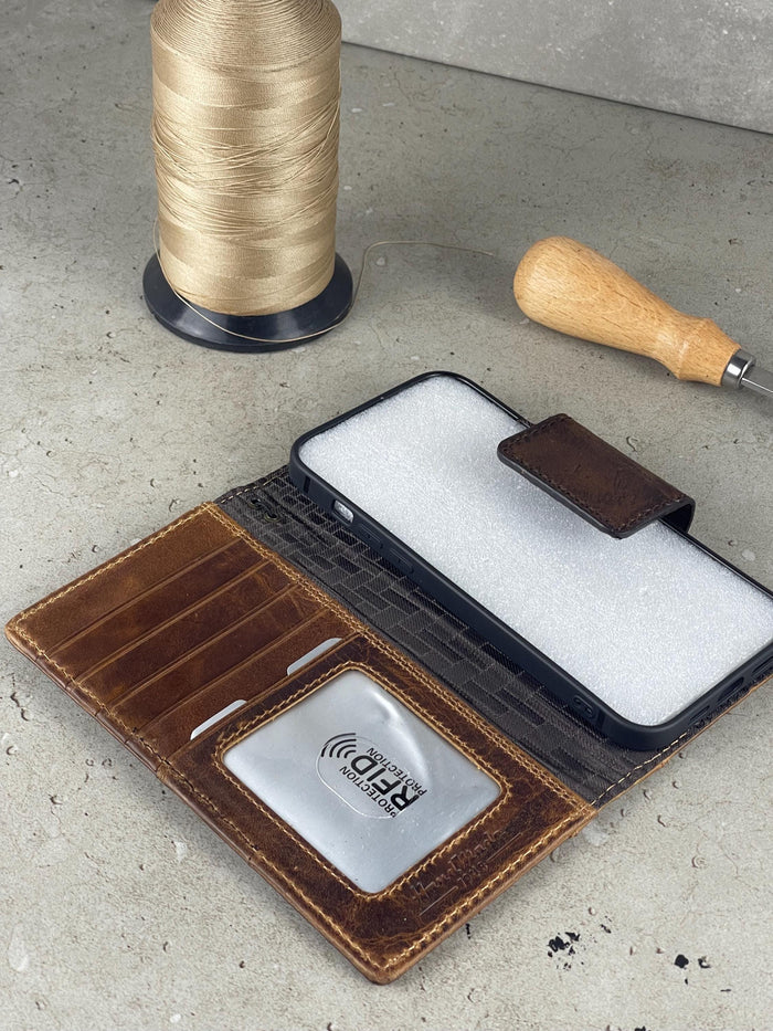 Handmade Leather Wallet Case for Google Pixel: Vintage Magnetic Cover