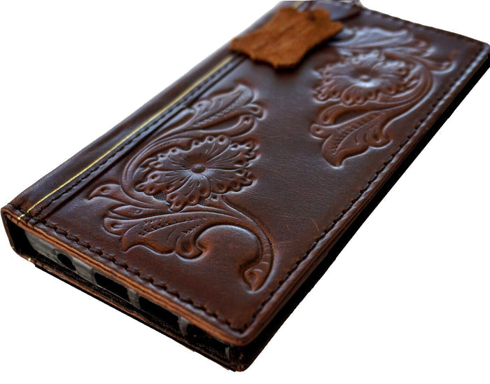 Handmade Leather Wallet Case for OnePlus: Floral Tooled Book Cover