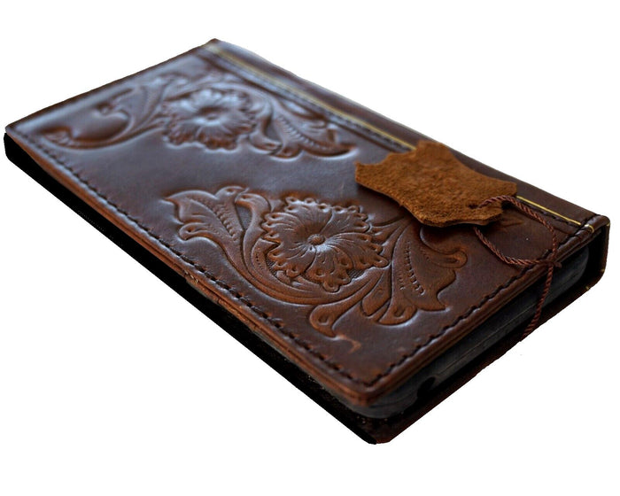Handmade Leather Wallet Case for OnePlus: Floral Tooled Book Cover
