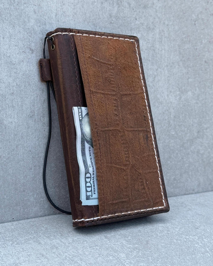 Handmade Leather Wallet Case for OnePlus: Wireless Charge, Card Slots