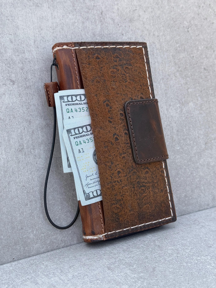Handmade Leather Wallet Case for OnePlus: Wireless Charge, Card Slots