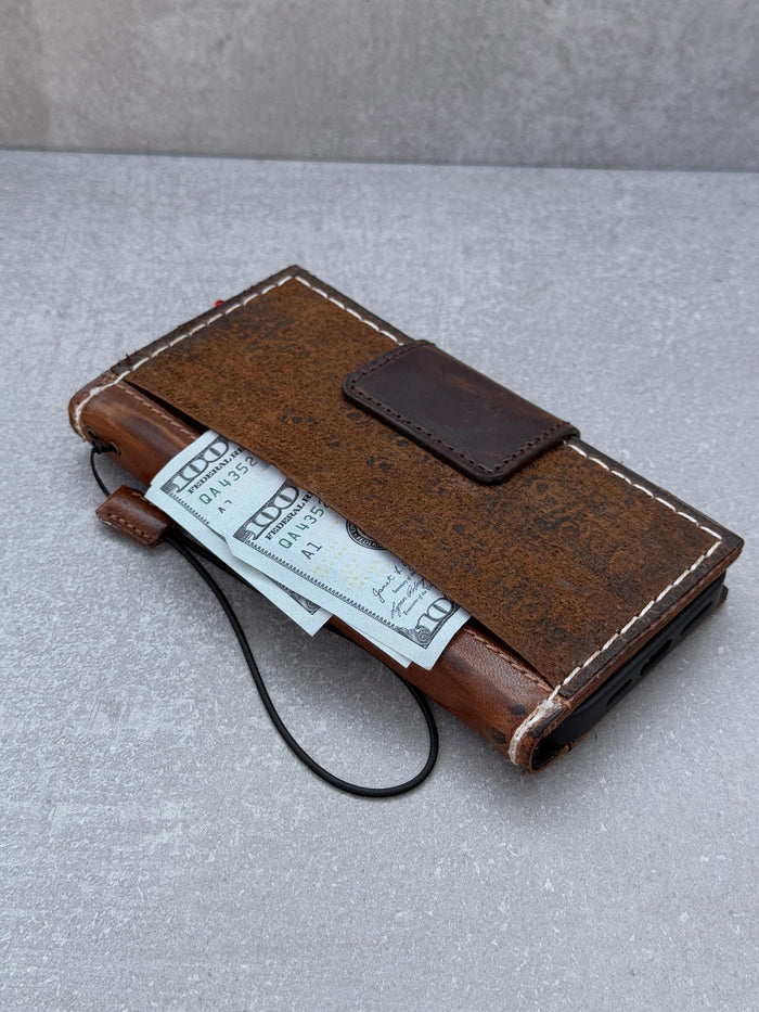 Handmade Leather Wallet Case for OnePlus: Wireless Charge, Card Slots