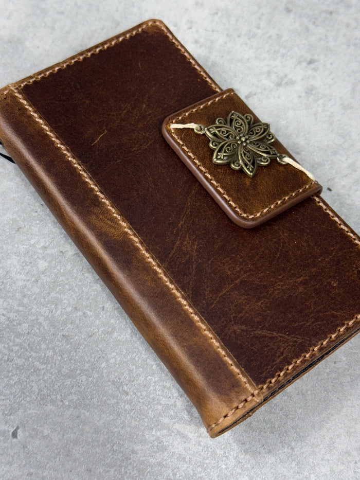 Handmade Leather Wallet Case for OnePlus: Wireless Charge, Card Slots