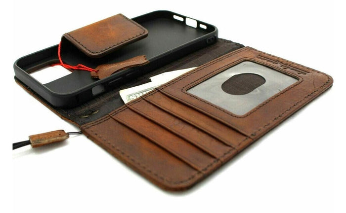 Handmade Leather Wallet Case for OnePlus: Wireless Charge, Card Slots