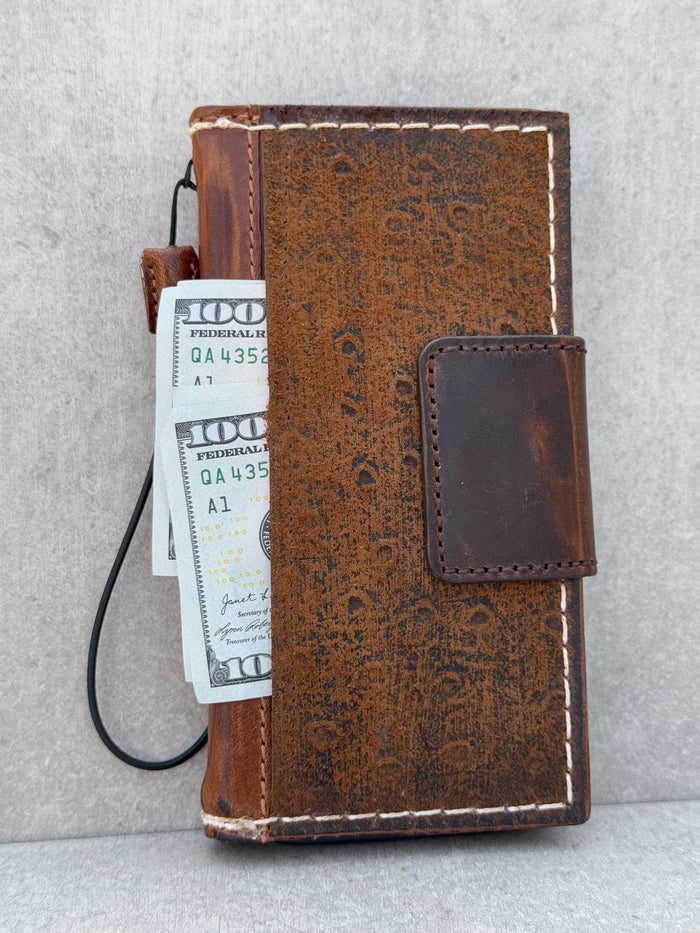 Handmade Leather Wallet Case for OnePlus: Wireless Charge, Card Slots