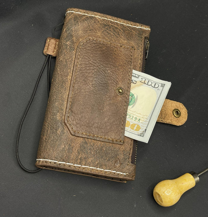 Handmade Leather Wallet Case for OnePlus: Wireless Charge, Card Slots