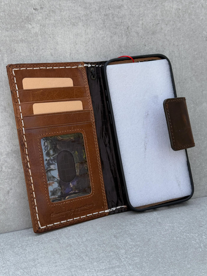 Handmade Leather Wallet Case for OnePlus: Wireless Charge, Card Slots
