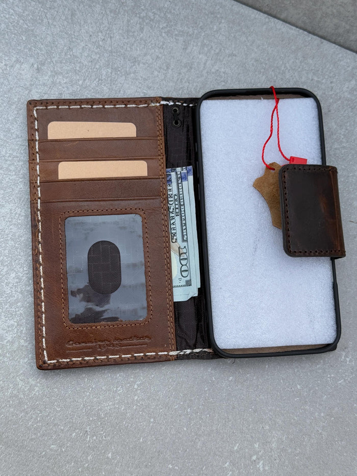 Handmade Leather Wallet Case for OnePlus: Wireless Charge, Card Slots