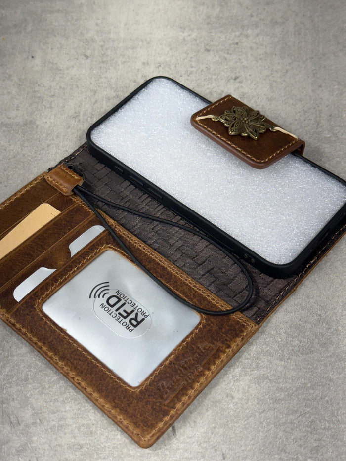 Handmade Leather Wallet Case for OnePlus: Wireless Charge, Card Slots