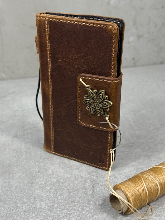Handmade Leather Wallet Case for OnePlus: Wireless Charge, Card Slots