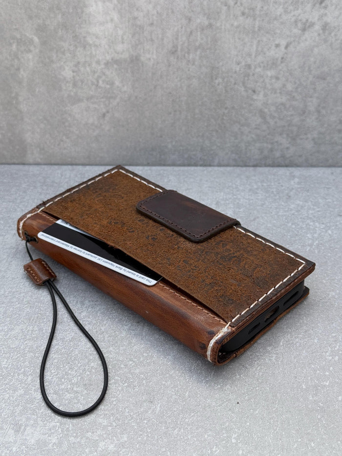Handmade Leather Wallet Case for OnePlus: Wireless Charge, Card Slots