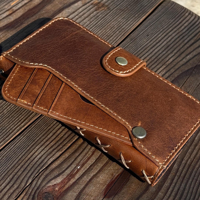 Handmade Leather Wallet Case for OnePlus: Wireless Charge, Card Slots