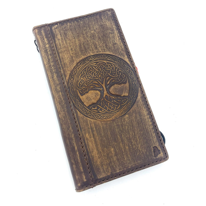 Handmade Leather Wallet Case for Oppo: Tree of Life Design