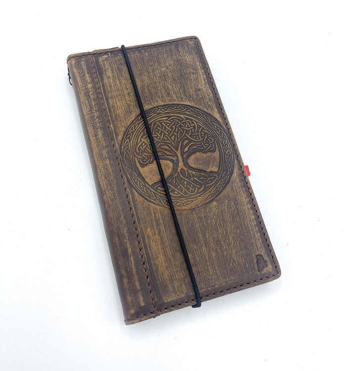 Handmade Leather Wallet Case for Oppo: Tree of Life Design