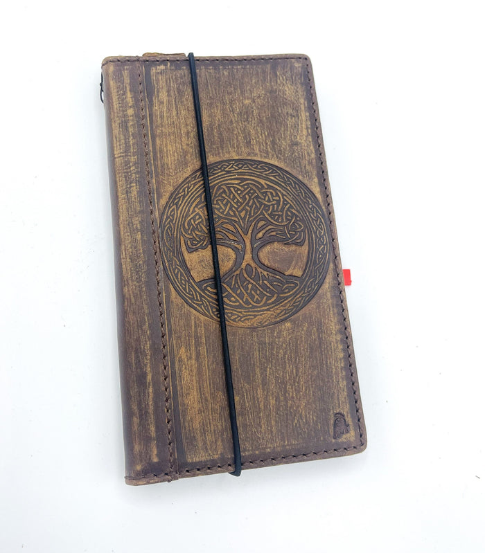 Handmade Leather Wallet Case for Oppo: Tree of Life Design