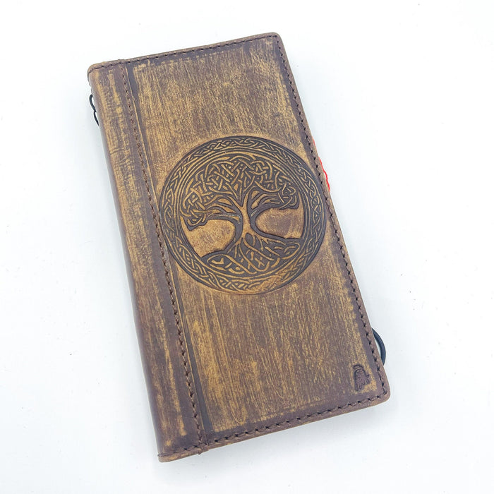 Handmade Leather Wallet Case for Oppo: Tree of Life Design