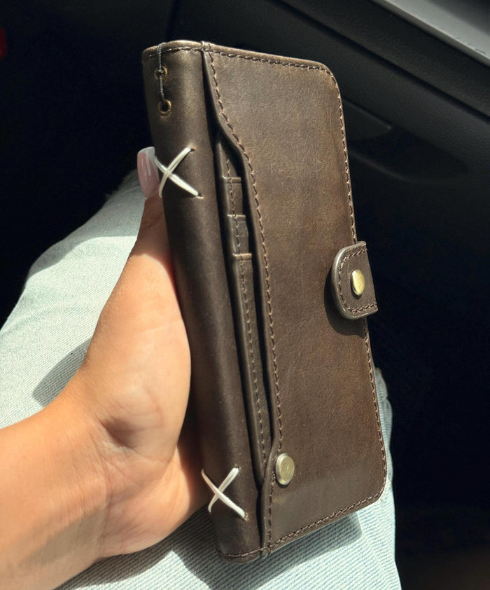 Handmade Leather Wallet Case: Galaxy S21 S22 S23 S24 S25 S26 Ultra, Card Slots