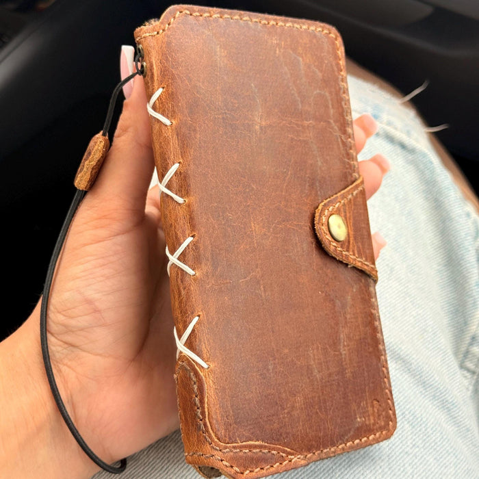 Handmade Leather Wallet Case: Galaxy S21 S22 S23 S24 S25 S26 Ultra, Card Slots