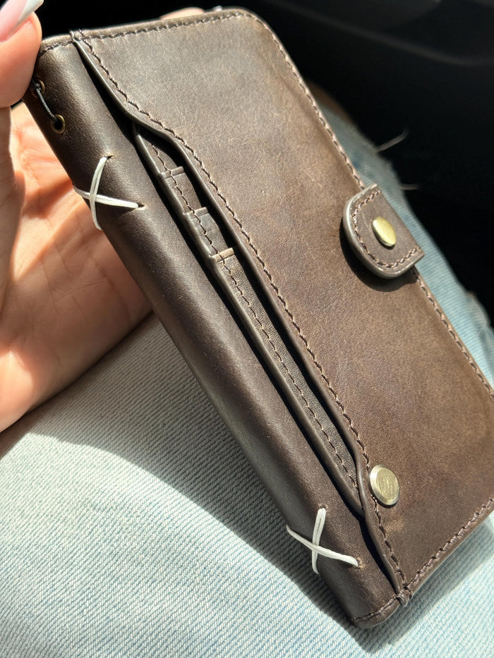 Handmade Leather Wallet Case: Galaxy S21 S22 S23 S24 S25 S26 Ultra, Card Slots