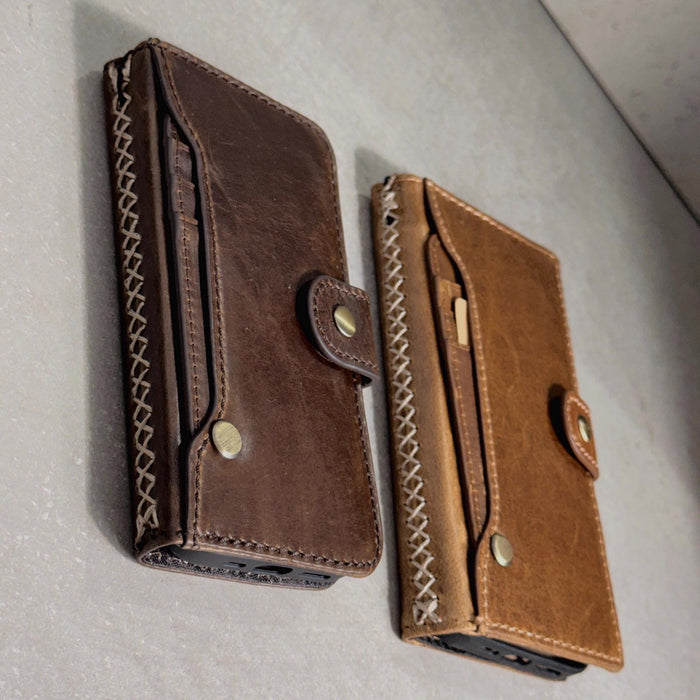 Handmade Leather Wallet Case: Galaxy S21 S22 S23 S24 S25 Ultra, Card Slots