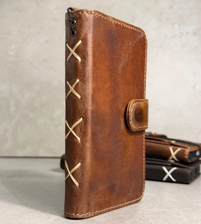 Handmade Leather Wallet Case: Galaxy S21 S22 S23 S24 S25 Ultra, Card Slots